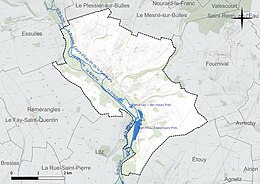 Carte en couleur présentant le réseau hydrographique de la commune