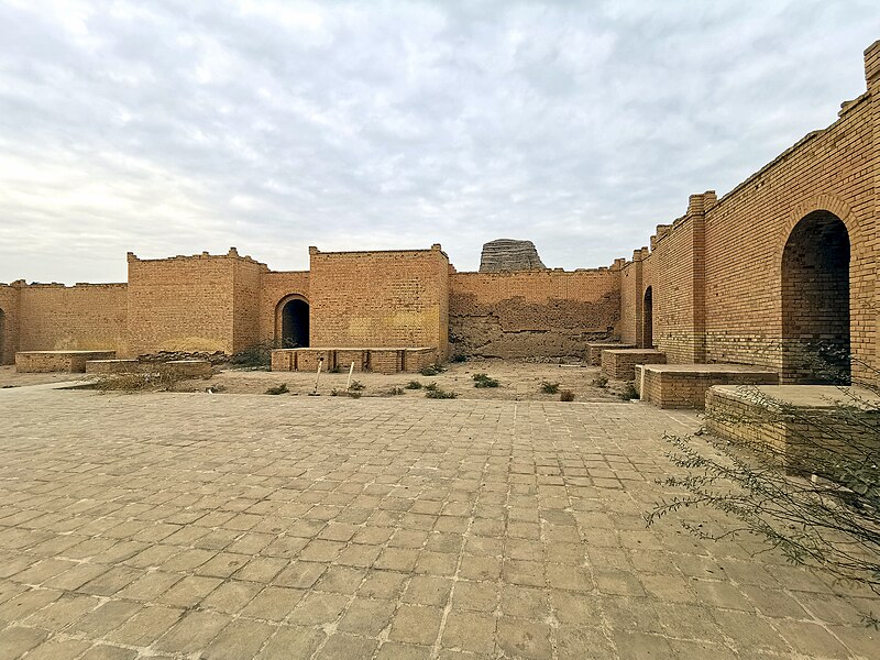 File:70. Interior, one of the Kassite-era temples at the so-called "temple complex", Aqar-Quf (Dur-Kurigalzu), in western Baghdad, Iraq. December 29, 2021. The ziggurat appears in the background.jpg