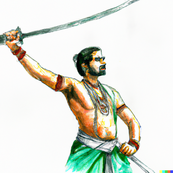 File:AI-Generated Painting of a Kalari Warrior, Chekavar, in His Traditional Warrior-cum-Yogic Attire, Depicting a Traditional Kalari Warrior.png