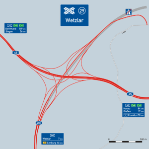 Overview map of the Wetzlar motorway junction