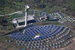 A solar power system built in 1983 that used mirrors to heat up molten salts coolant to 450 °C http---en.wikipedia.org-wiki-Themis (solar power plant) (20251694405).jpg