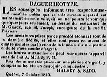 Advertisement by Halsey & Sadd for daguerreotype services, Quebec City, 9. 10. 1840