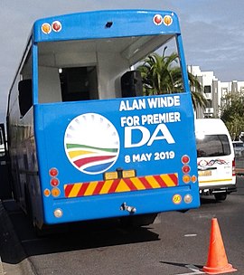 Alan Winde for Premier campaign bus, which was unveiled in April 2019. Alan Winde For Premier Campaign Bus 2019 (cropped).jpg