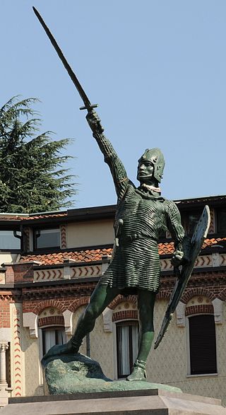 Statue of Alberto da Giussano, the Medieval knight who inspired Umberto Bossi