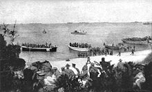Anzac Beach amphibious landing, on April 25, 1915 Anzac Beach 4th Bn landing 8am April 25 1915.jpg