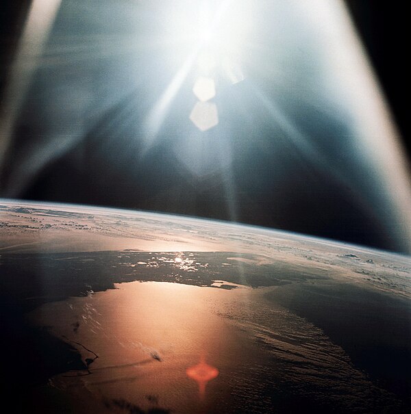 Sunrise over the Gulf of Mexico and Florida. Taken on 20 October 1968 from Apollo 7.