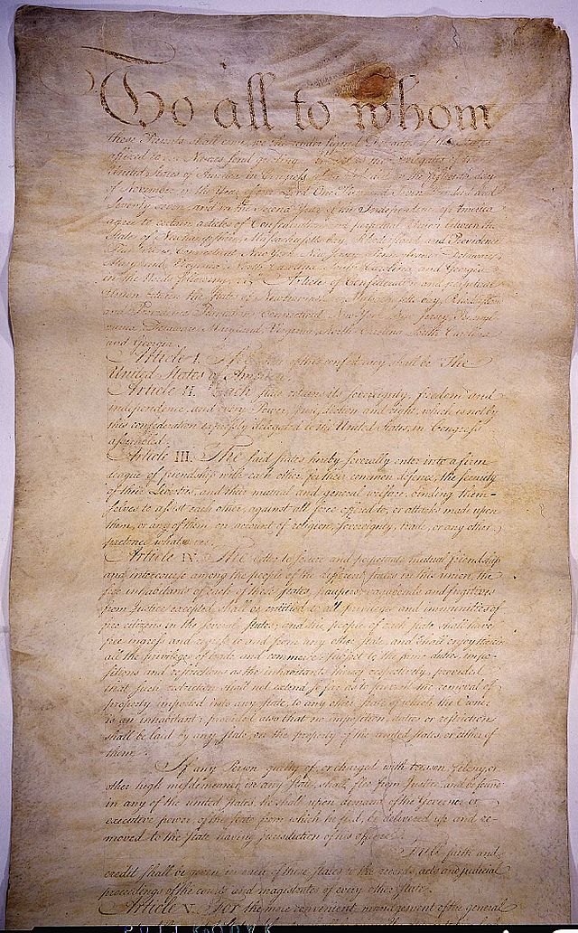 Articles of Confederation, from the Public Domain via Wikimedia Commons