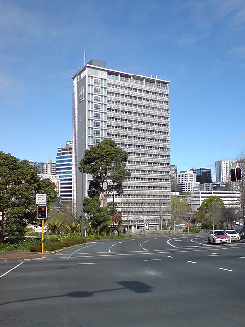 The Council Administration Block, a 1950s Modernist building near Aotea Square and Queen Street