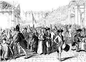 バスティーユから解放された囚人たち（オーギュスタン・シャラメル著『フランス共和国の歴史博物館』1842年刊より）