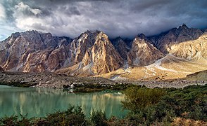 Batura Glacier moraine lake near Passu village