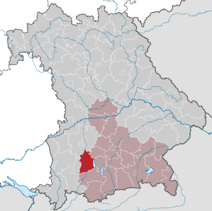 Beliggenheden af Landkreis Landsberg am Lech i Bayern (klikbart kort)