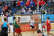 Deutsch: Beachhandball Europameisterschaften 2019 (Beach handball Euro); Tag 6: 7. Juli 2019 – Spiel um Platz Drei, Männer, Ungarn-Russland 2:0 (26:20, 23:22) English: Beach handball Euro; Day 6: 7 July 2019 – Men's Bronze Medal Match – Hungary-Russia 2:0 (26:20, 23:22)