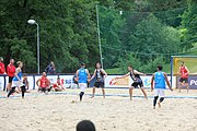 Deutsch: Beachhandball Europameisterschaften 2019 (Beach handball Euro); Tag 3: 4. Juli 2019 – Männer, Platzierungsrunde Gruppe III, Italien-Montenegro 2:0 (22:15, 18:7) English: Beach handball Euro; Day 3: 4 July 2019 – Men Consolation Round Group III – Italy-Montenegro 2:0 (22:15, 18:7)