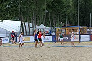 Deutsch: Beachhandball Europameisterschaften 2019 (Beach handball Euro); Tag 3: 4. Juli 2019 – Männer, Platzierungsrunde Gruppe IV, Schweden-Nordmazedonien 2:0 (20:10, 32:15) English: Beach handball Euro; Day 3: 4 July 2019 – Men Consolation Round Group IV – Sweden-North Macedonia 2:0 (20:10, 32:15)