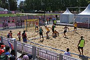 Deutsch: Beachhandball bei den Olympischen Jugendspielen 2018; Tag 4, 10. Oktober 2018; Jungs, Vorrunde, Gruppe B - Portugal-Paraguay 2:0 English: Beach handball at the 2018 Summer Youth Olympics at 10 October 2018 – Boys Preliminary Round Group B – Portugal-Paraguay 2:0