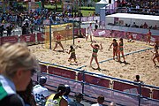 Deutsch: Beachhandball bei den Olympischen Jugendspielen 2018; Tag 4, 10. Oktober 2018; Mädchen, Vorrunde, Gruppe A - Ungarn-Chinese Taipei (Taiwan) 2:0 English: Beach handball at the 2018 Summer Youth Olympics at 10 October 2018 – Girls Preliminary Round Group A‎ – Hungary-Chinese Taipei 2:0