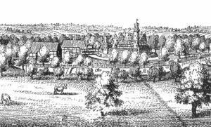 Brome Castle as a detail from the Merian copperplate engraving by Brome 1654