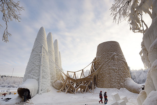 Sagrada Família replica built in ice composite by TU/e Master students of the Built Environment faculty in Juuka, 2015