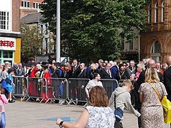 Guests and dignitaries and nobility attending the proclamation of Charles III as King wait to go onto Hull City Hall's balcony