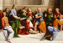 Christ washing the Disciples' feet, by Benvenuto Tisi. Christ Washing the Disciples' Feet E10791.jpg