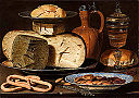 Clara Peeters - Bodegón con quesos, almendras y pretzels.jpg