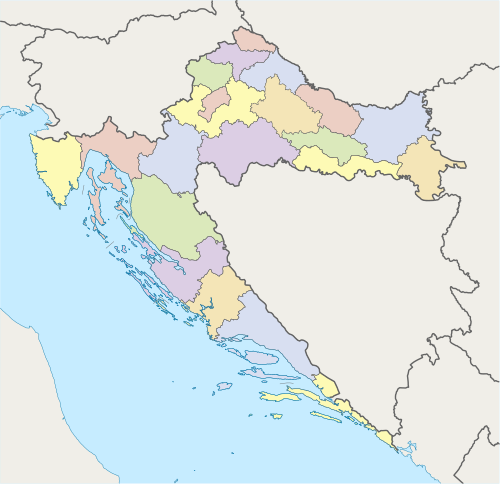 Hırvatistan ilçeleri ve ilçe başkentleri haritası. Zagreb, Zagreb şehrini çevreleyen Zagreb İlçesinin başkentidir