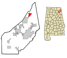 Округ ДеКалб, штат Алабама, зарегистрированные и некорпоративные районы Ider Highlighted.svg