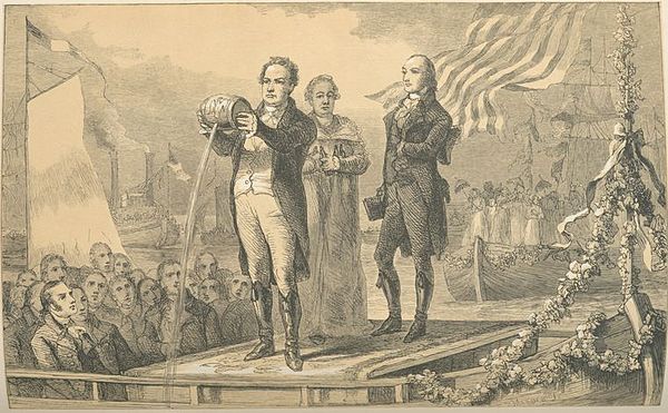 Print showing Clinton mingling the waters of Lake Erie and the Atlantic, in a ceremony in 1826