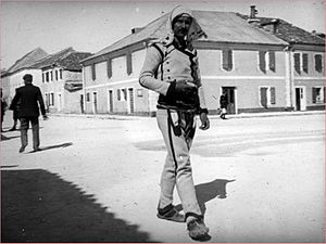 An Albanian walking in the streets of Cetinje, Montenegro.