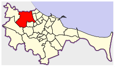 グダニスク市行政区分図上でのオリバの位置図