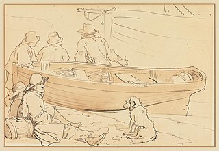 Fisherman by a Boat with a Dog