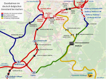 Heutiges Schienennetz im deutsch-belgischen Grenzland bei Aachen