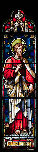 File:Enniscorthy St. Aidan's Cathedral East Aisle First Window Apostle Simon 2009 09 28.jpg