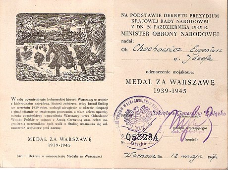 Варшава документы. Медаль за Варшаву 1939-1945. Медаль за Варшаву 1939 1945 Польша. Польские документы. Польские наградные документы.