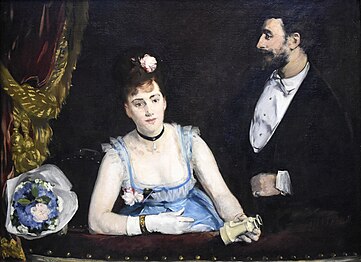 Une loge aux Italiens (1874), Paris, musée d'Orsay. Les modèles sont Jeanne Gonzalès et Henri Guérard.