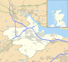 Mapa konturowa Falkirk, w centrum znajduje się punkt z opisem „Falkirk Stadium”