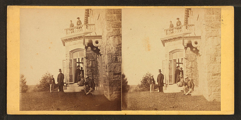File:Family posing in front and in the balcony of stone house, from Robert N. Dennis collection of stereoscopic views 3.jpg