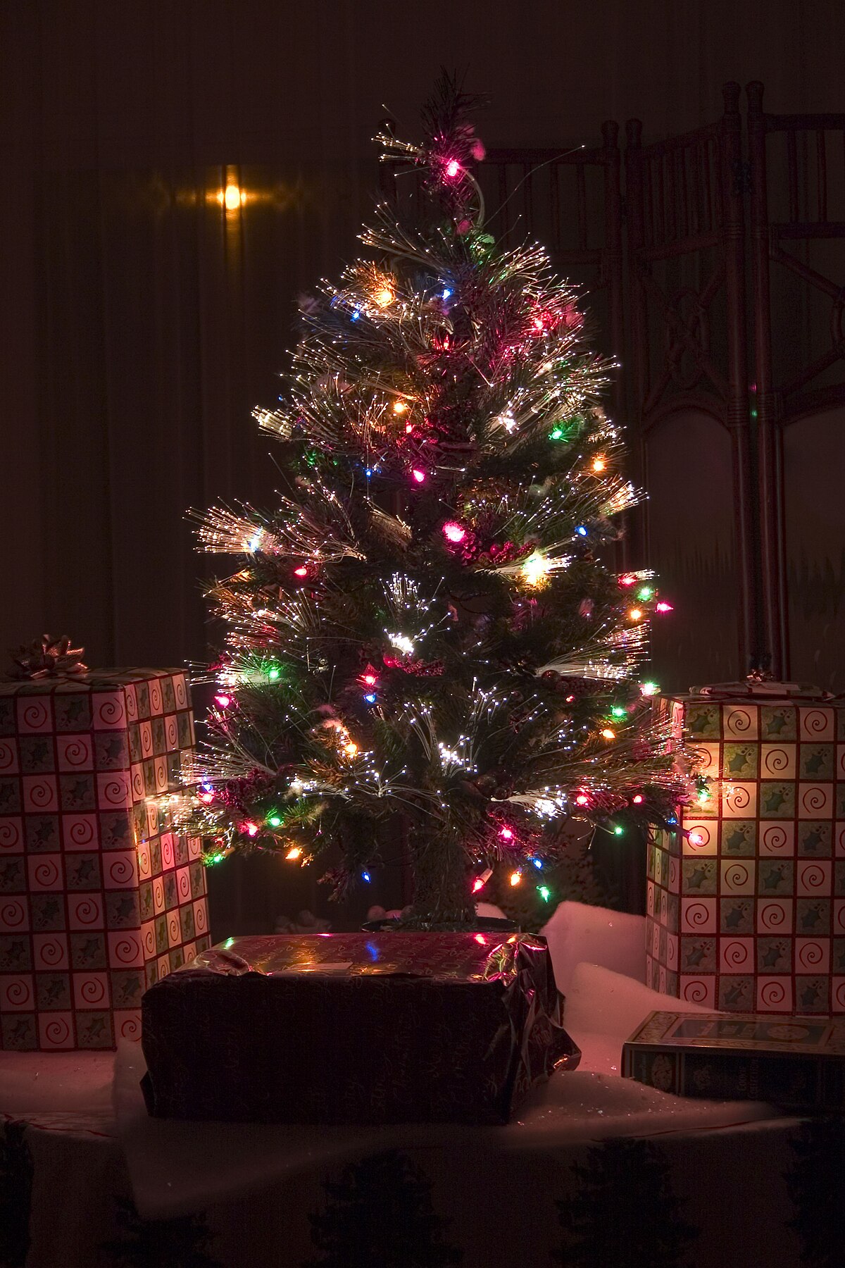 19th Century German Feather Tree with Early Glass Ornaments