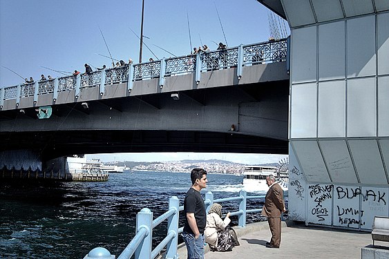 Fishing from the Galata Bridge in Istanbul