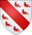 Arms of Furnivall: Argent, a bend between six martlets 3 and 3 gules