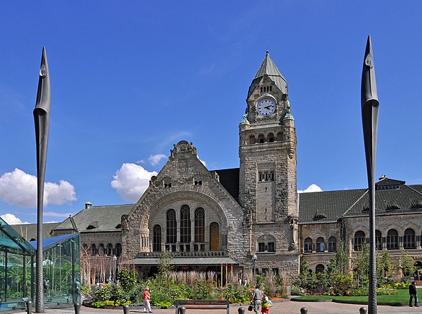 The neo-Romanesque Metz railway station, built in 1908. Kaiser Wilhelm II instigated the construction of various buildings in Alsace-Lorraine that wer