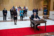 Baker signing "An Act Relative to Justice, Equity and Accountability in Law Enforcement in the Commonwealth" into law in December 2020 Governor-baker-signs-police-reform-legislation 50811611388 o.jpg