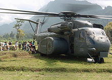 An MH-53 delivers aid in Sumatra following the 2004 Tsunami.