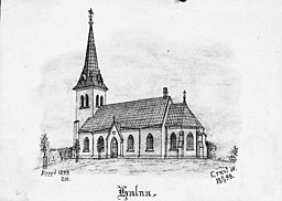 Kyrkan på teckning från 1898.