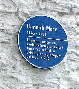 Blue plaque on the wall of Keepers Cottage, in Brislington, Bristol