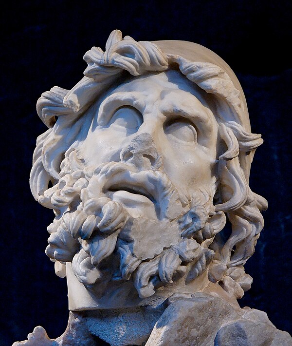 Head of Odysseus from a Roman period Hellenistic marble group representing Odysseus blinding Polyphemus, found at the villa of Tiberius at Sperlonga, 