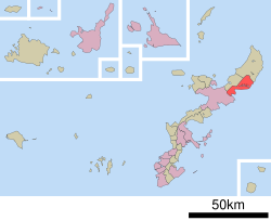 Higashi okulunun Okinawa Prefecture şehrindeki konumu