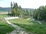 Blick vom Damm auf das ‚grüne‘ Becken mit Mülweiher