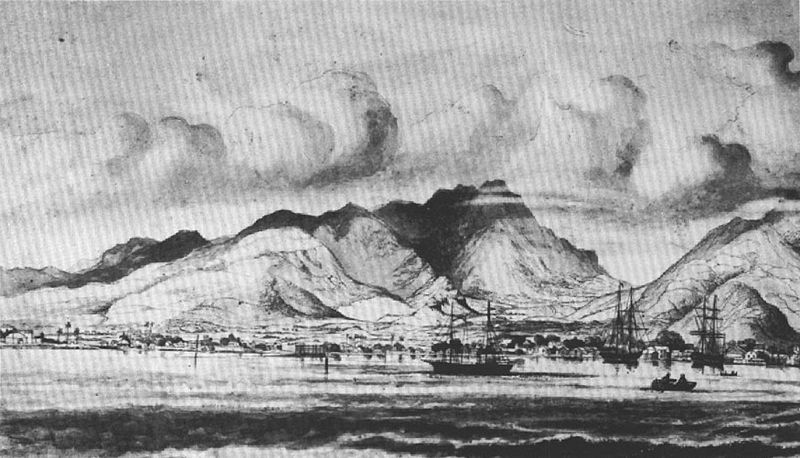 File:Honolulu, from the harbor, looking toward Nuuanu Valley, by Alfred Clint, 1871.jpg