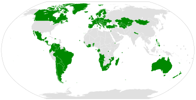 Signatories to the Second Optional Protocol to the ICCPR: parties in dark green, signatories in light green, non-members in grey ICCPR-OP2 members.svg